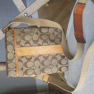 Authentic Coach Signature Monogram Crossbody Bag, Tan